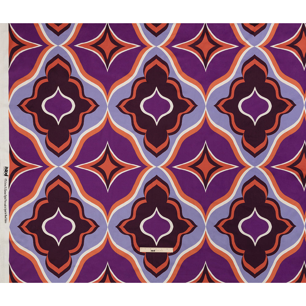 Stretch Cotton Sateen - Purple and Orange Ogees - Age of Aquarius Print - Mood Exclusive Yesterday Collection - Full