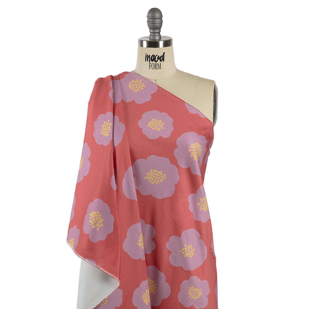 Stretch Cotton Sateen - Pink and Lilac Simple Floral - Cadillac Cutie Print - Mood Exclusive Yesterday Collection - Drape