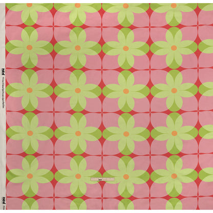Stretch Cotton Sateen - Pink and Lime Floral - Soda Pop Petals Print - Mood Exclusive Yesterday Collection