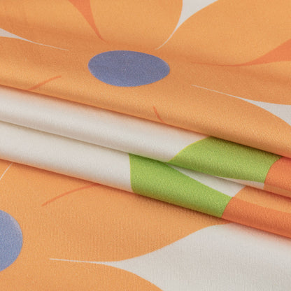 Stretch Cotton Sateen - Orange and White Floral - Soda Pop Petals Print - Mood Exclusive Yesterday Collection
