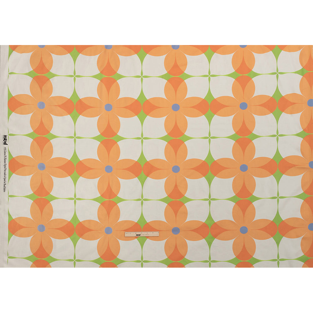 Stretch Cotton Sateen - Orange and White Floral - Soda Pop Petals Print - Mood Exclusive Yesterday Collection - Full