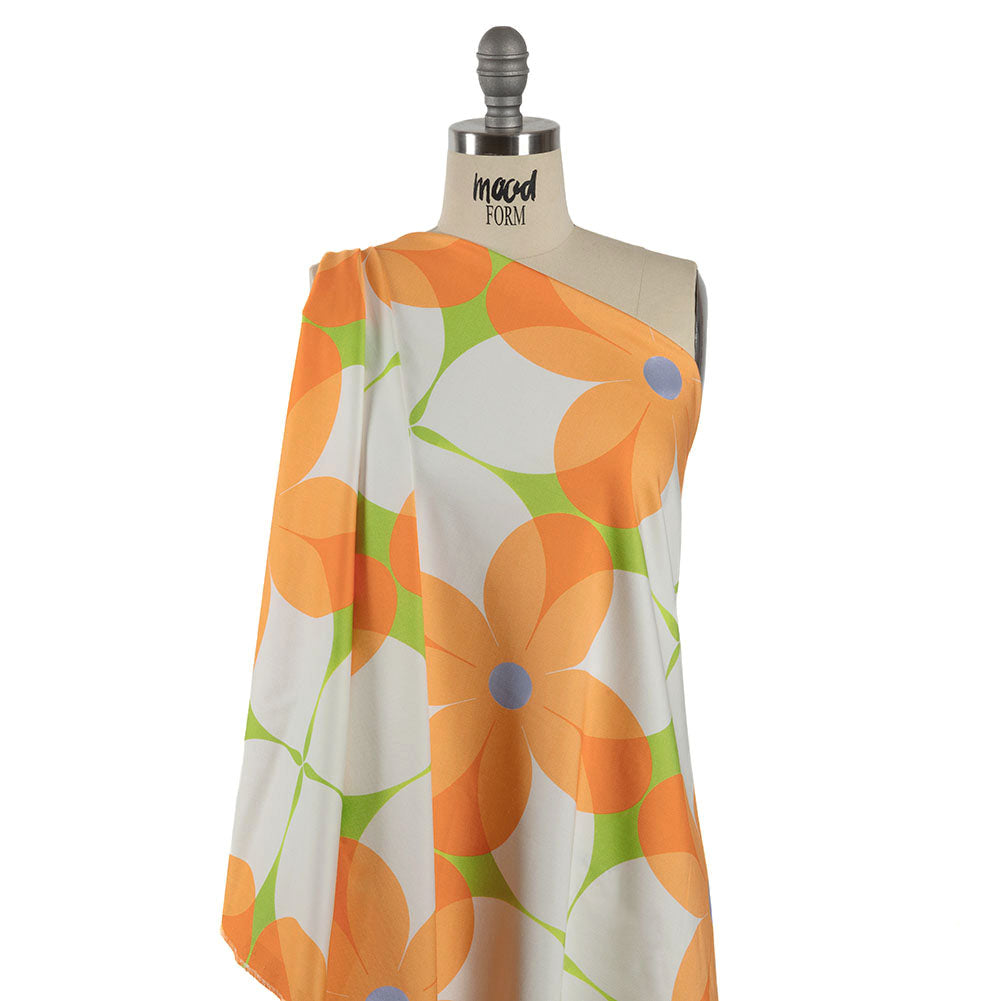 Stretch Cotton Sateen - Orange and White Floral - Soda Pop Petals Print - Mood Exclusive Yesterday Collection - Drape