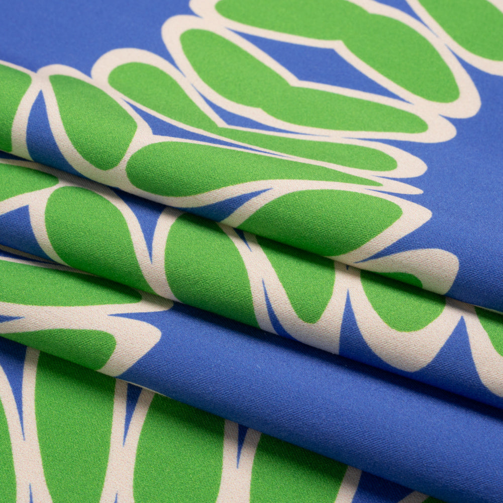 Stretch Cotton Sateen - Blue Leafy Circles - Ripple Effect Print - Mood Exclusive Marigold Collection