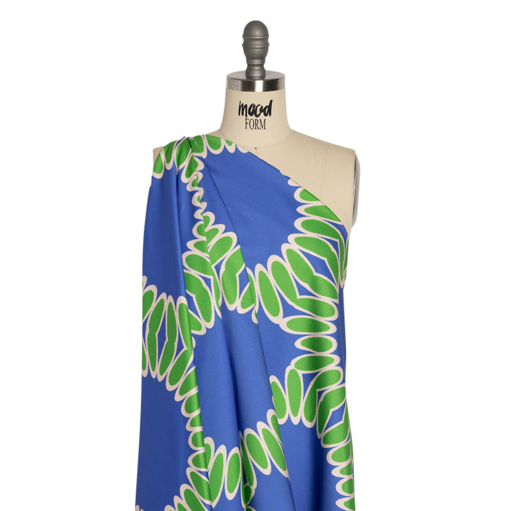 Stretch Cotton Sateen - Blue Leafy Circles - Ripple Effect Print - Mood Exclusive Marigold Collection