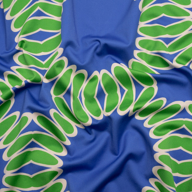 Stretch Cotton Sateen - Blue Leafy Circles - Ripple Effect Print - Mood Exclusive Marigold Collection