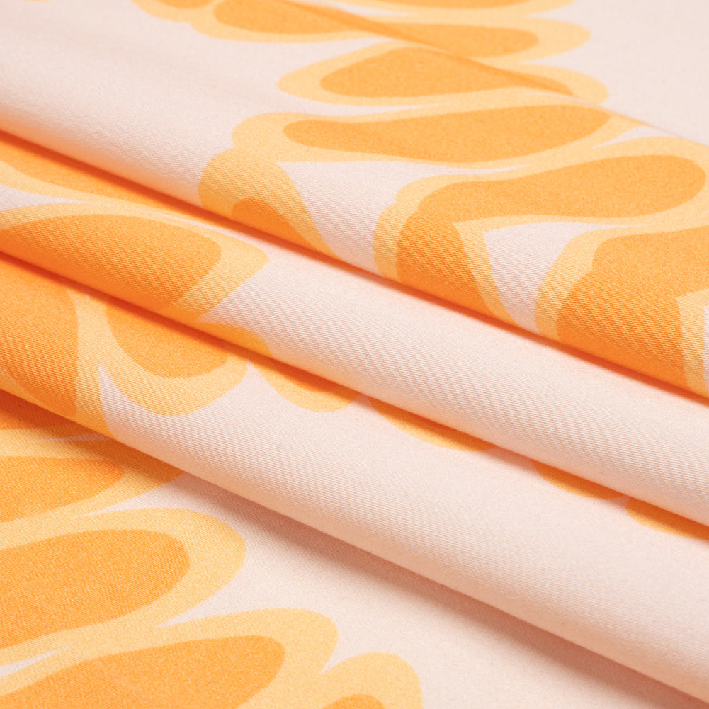 Stretch Cotton Sateen - Orange Leafy Circles - Ripple Effect Print - Mood Exclusive Marigold Collection - Folded