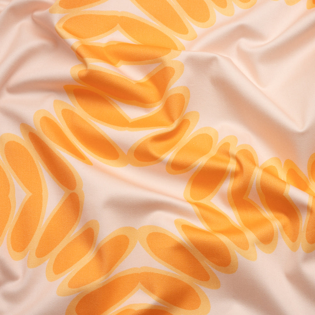 Stretch Cotton Sateen - Orange Leafy Circles - Ripple Effect Print - Mood Exclusive Marigold Collection