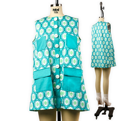 Stretch Cotton Sateen - Turquoise Honeycomb Diamonds - Arcade Fever Print - Mood Exclusive Yesterday Collection