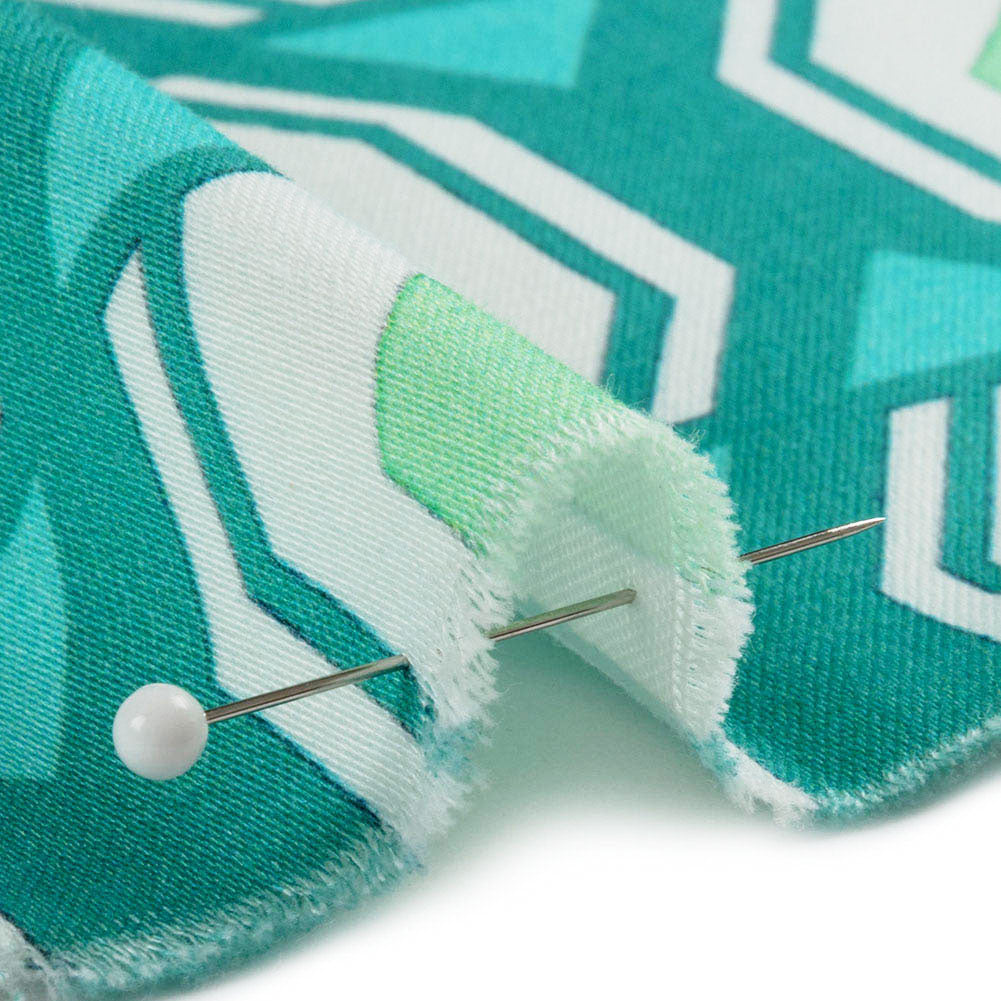 Stretch Cotton Sateen - Turquoise Honeycomb Diamonds - Arcade Fever Print - Mood Exclusive Yesterday Collection