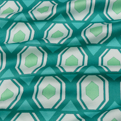 Stretch Cotton Sateen - Turquoise Honeycomb Diamonds - Arcade Fever Print - Mood Exclusive Yesterday Collection