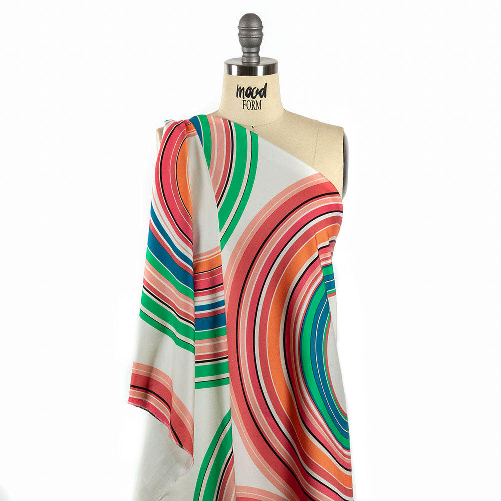 Stretch Cotton Sateen Panel - Multicolor Big Circles - A-Side Print - Mood Exclusive Yesterday Collection - Drape