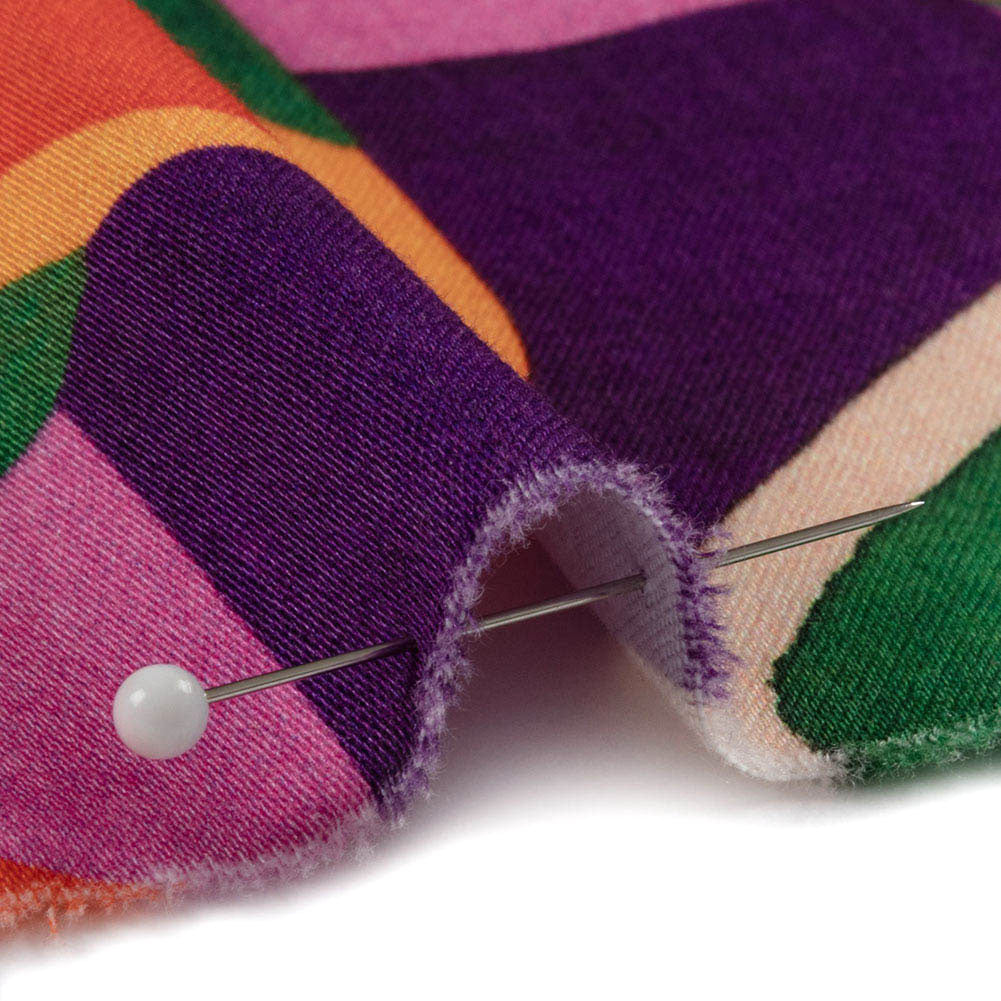 Stretch Cotton Sateen - Orange and Purple Geometric Tiles - Jukebox Jivin' Print - Mood Exclusive Yesterday Collection - Detail