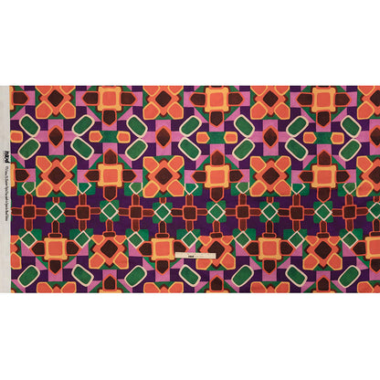Stretch Cotton Sateen - Orange and Purple Geometric Tiles - Jukebox Jivin' Print - Mood Exclusive Yesterday Collection