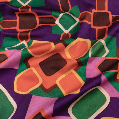 Stretch Cotton Sateen - Orange and Purple Geometric Tiles - Jukebox Jivin' Print - Mood Exclusive Yesterday Collection