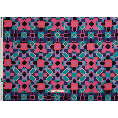Stretch Cotton Sateen - Teal and Pink Geometric Tiles - Jukebox Jivin' Print - Mood Exclusive Yesterday Collection