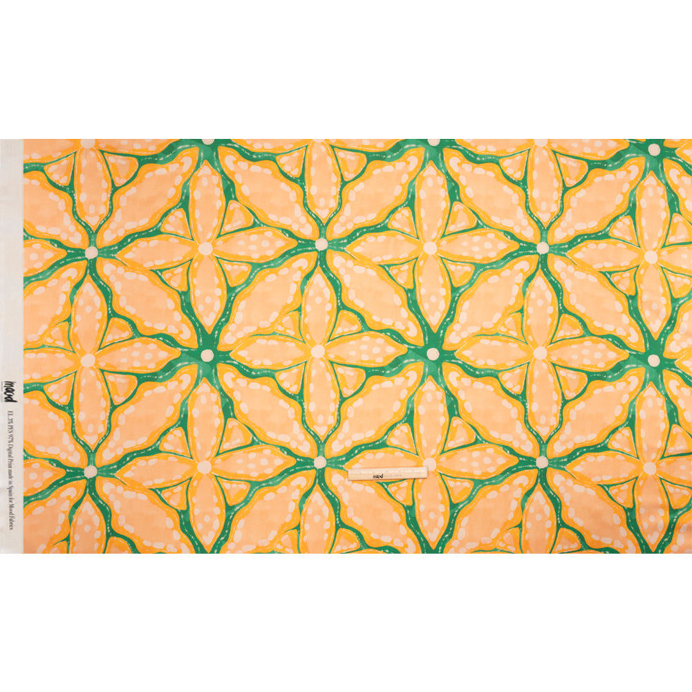 Stretch Cotton Sateen - Peach and Green Floral Veins - Estuary Exploration Print - Mood Exclusive Marigold Collection - Full