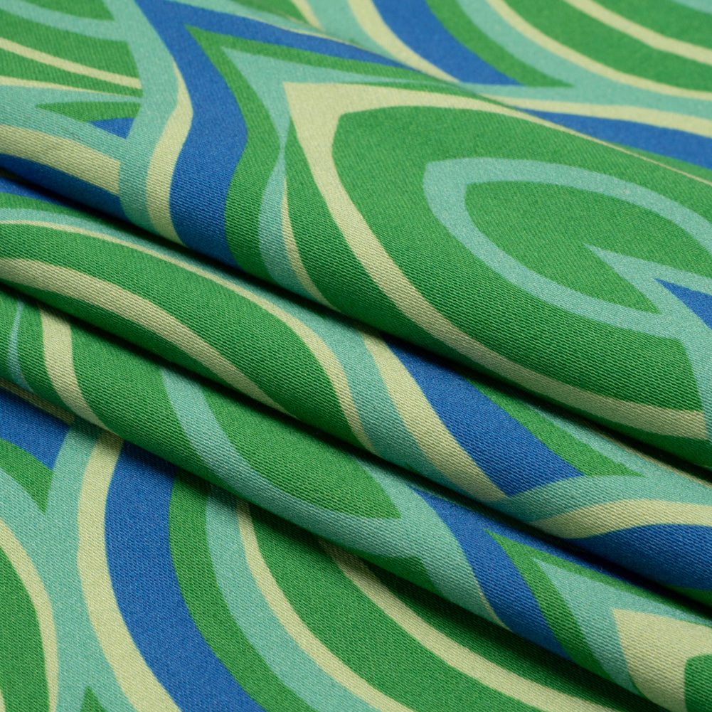 Stretch Cotton Sateen - Blue and Green Leaf Forms - Cipolla Blues Print - Mood Exclusive Marigold Collection