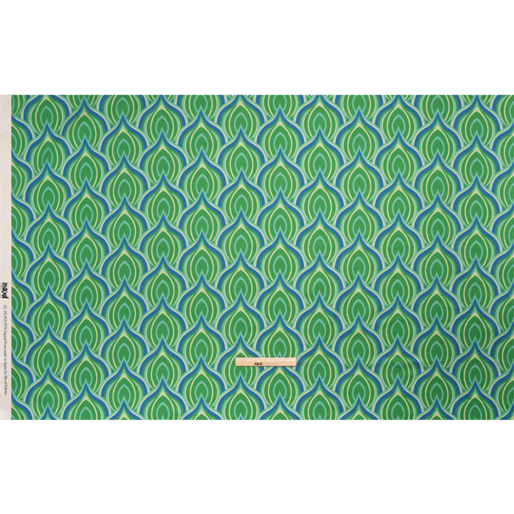 Stretch Cotton Sateen - Blue and Green Leaf Forms - Cipolla Blues Print - Mood Exclusive Marigold Collection