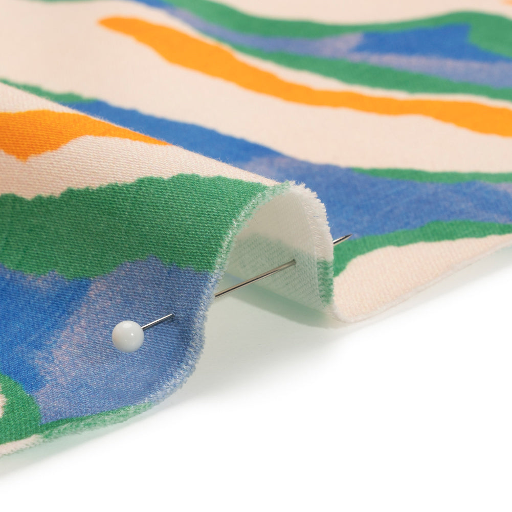 Stretch Cotton Sateen - Cream, Green and Orange Abstract - Gogh with the Flow Print - Mood Exclusive Marigold Collection - Detail