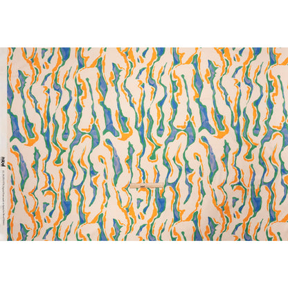 Stretch Cotton Sateen - Cream, Green and Orange Abstract - Gogh with the Flow Print - Mood Exclusive Marigold Collection