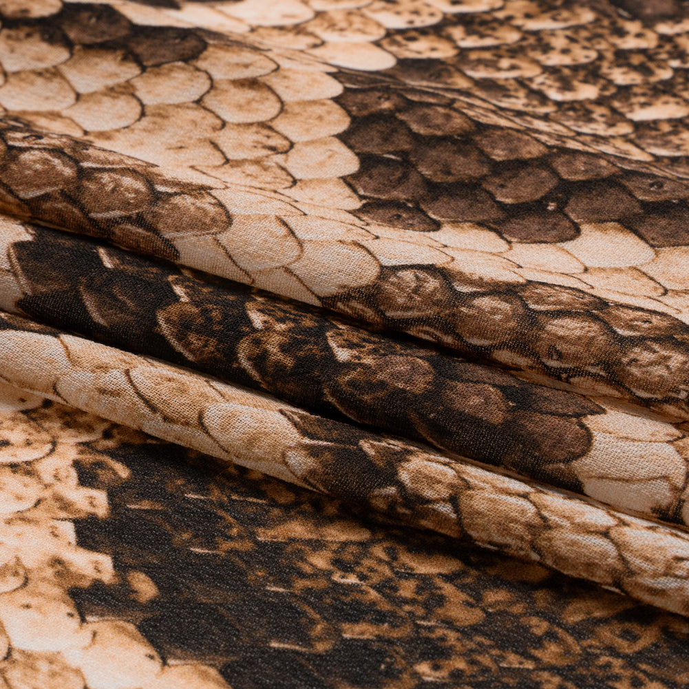Viscose Georgette - Beige and Brown Snakeskin - Kaa's Charm Print - Mood Exclusive Kilimanjaro Collection