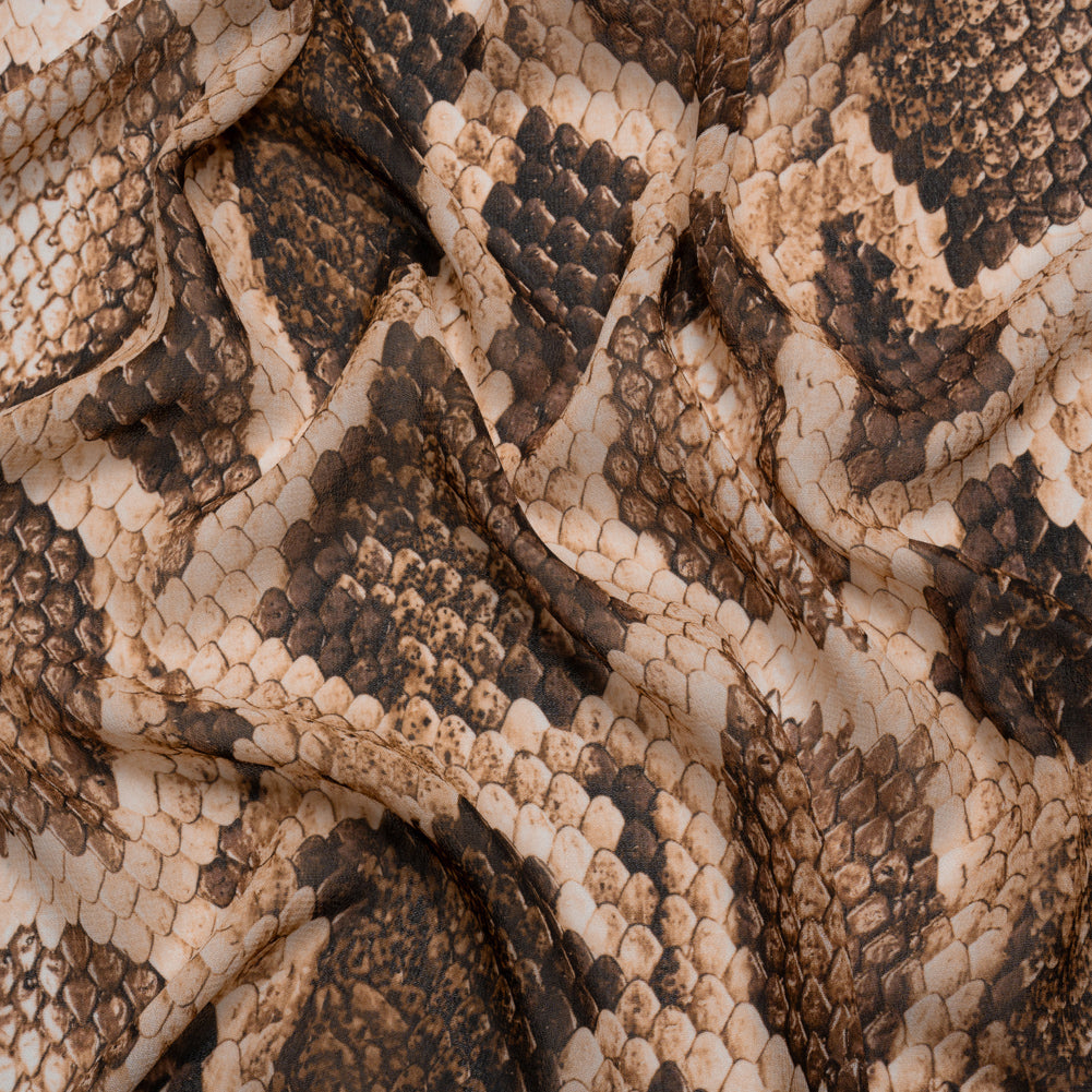 Viscose Georgette - Beige and Brown Snakeskin - Kaa's Charm Print - Mood Exclusive Kilimanjaro Collection