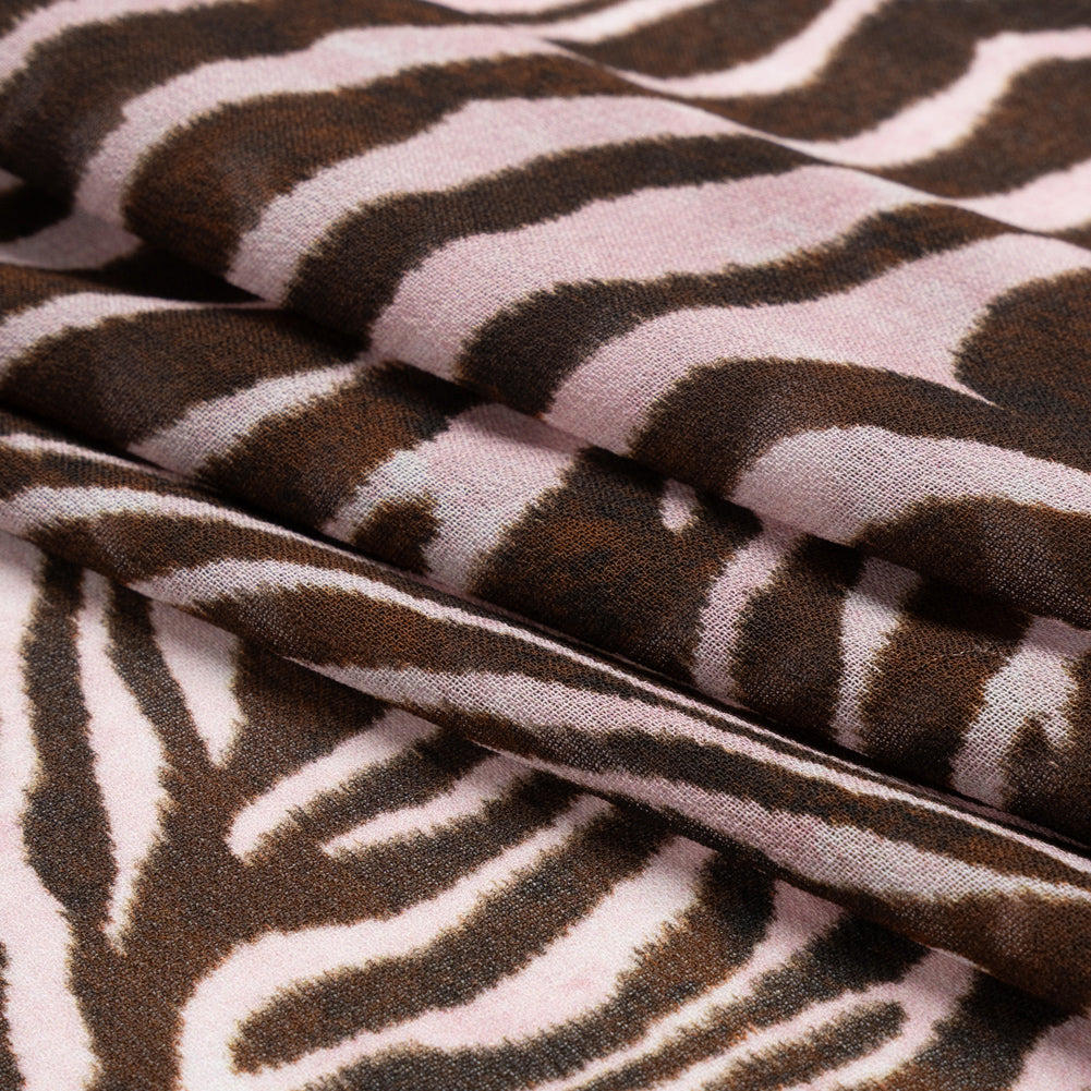 Viscose Georgette - Pink and Brown Zebra Stripes - Destination Oasis Print - Mood Exclusive Kilimanjaro Collection - Folded