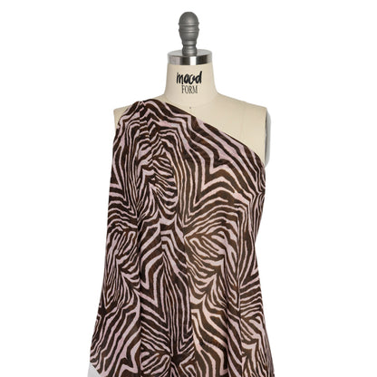 Viscose Georgette - Pink and Brown Zebra Stripes - Destination Oasis Print - Mood Exclusive Kilimanjaro Collection
