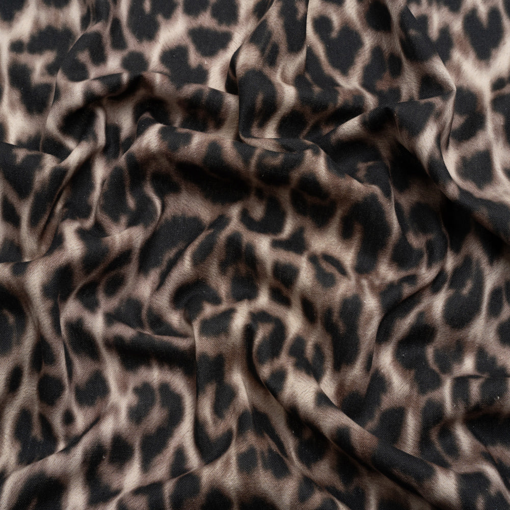 Linen and Rayon Woven - Black and Beige Leopard - Shade of the Acacia Print - Mood Exclusive Kilimanjaro Collection