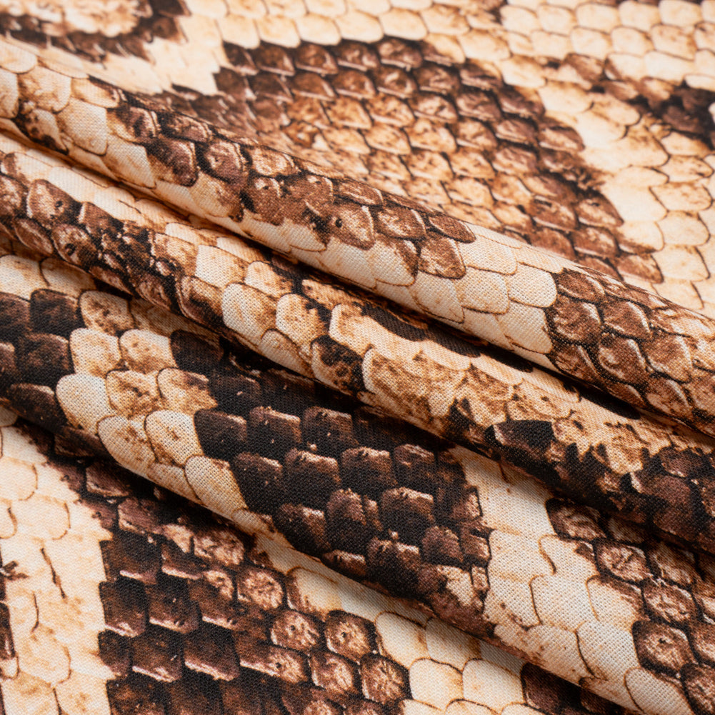 Linen and Rayon Woven - Beige and Brown Snakeskin - Kaa's Charm Print - Mood Exclusive Kilimanjaro Collection - Folded