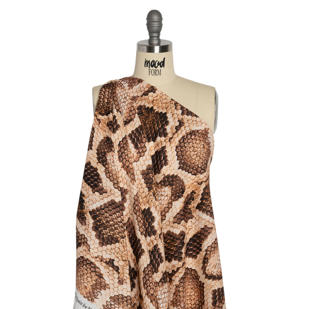 Linen and Rayon Woven - Beige and Brown Snakeskin - Kaa's Charm Print - Mood Exclusive Kilimanjaro Collection - Drape