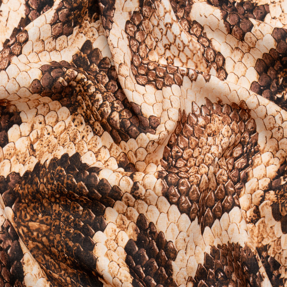 Linen and Rayon Woven - Beige and Brown Snakeskin - Kaa's Charm Print - Mood Exclusive Kilimanjaro Collection