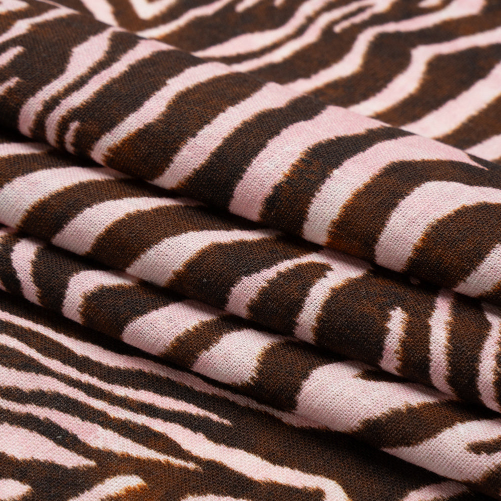 Linen and Rayon Woven - Pink and Brown Zebra Stripes - Destination Oasis Print - Mood Exclusive Kilimanjaro Collection - Folded