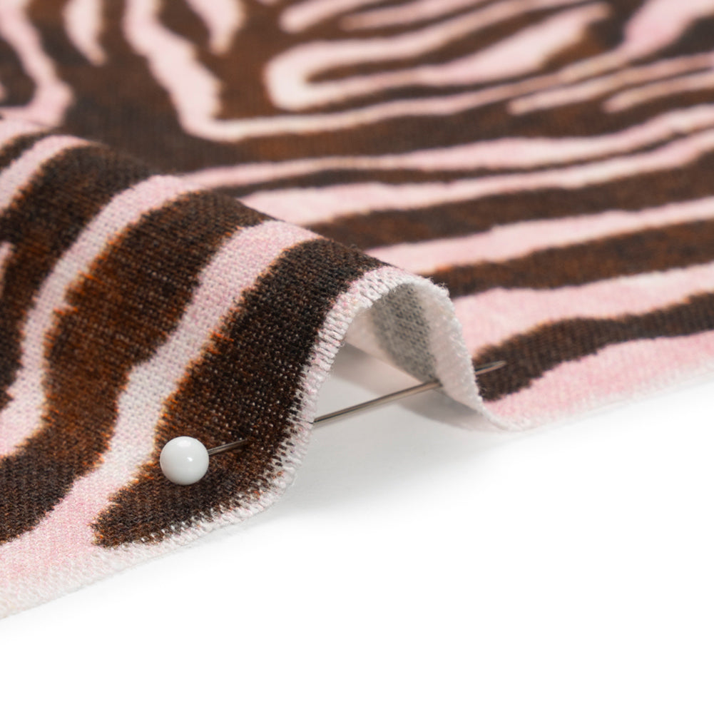 Linen and Rayon Woven - Pink and Brown Zebra Stripes - Destination Oasis Print - Mood Exclusive Kilimanjaro Collection - Detail