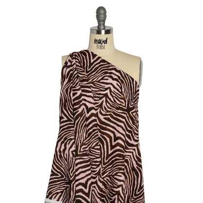 Linen and Rayon Woven - Pink and Brown Zebra Stripes - Destination Oasis Print - Mood Exclusive Kilimanjaro Collection