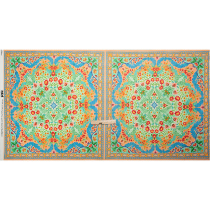 Viscose Georgette Panel - Blue, Green and Orange Floral Squares - Mood Exclusive Waltz of the Flowers Print