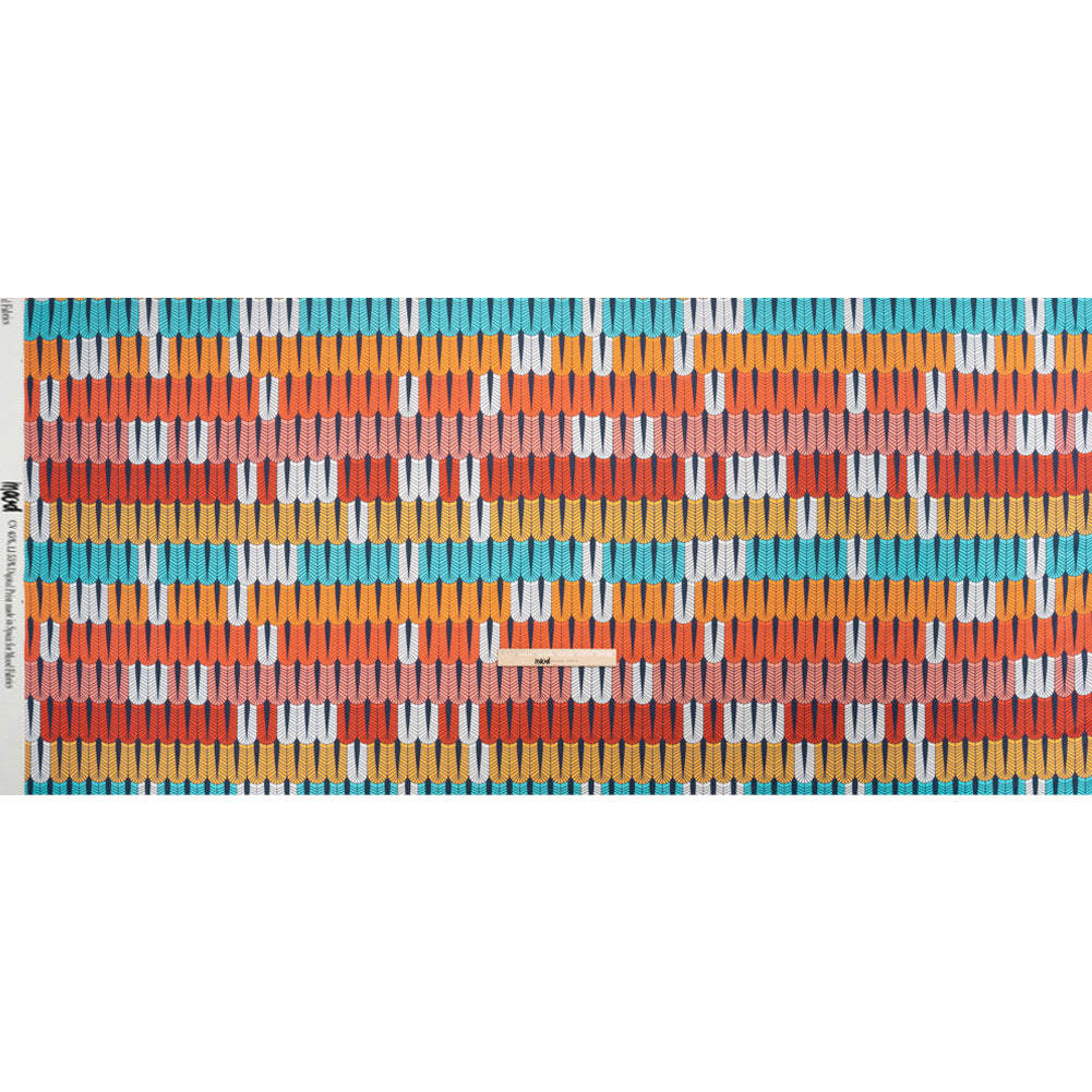 Stretch Cotton Sateen - Orange and Blue Geometric Feathers - Mood Exclusive Flock Together Print - Full