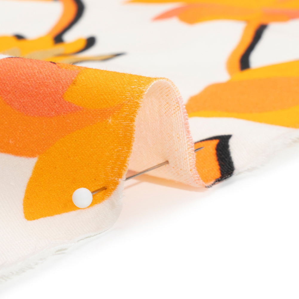 Stretch Cotton Sateen - Pink and orange Floral Silhouettes - Mood Exclusive Speaks For The Trees Print - Detail