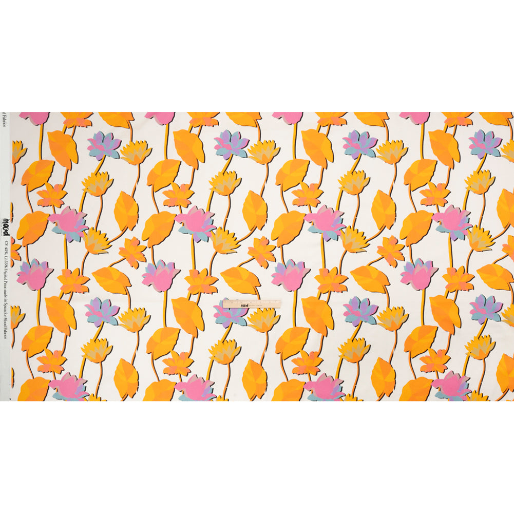 Stretch Cotton Sateen - Pink and orange Floral Silhouettes - Mood Exclusive Speaks For The Trees Print - Full