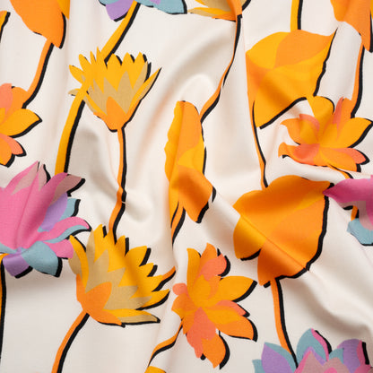 Stretch Cotton Sateen - Pink and orange Floral Silhouettes - Mood Exclusive Speaks For The Trees Print