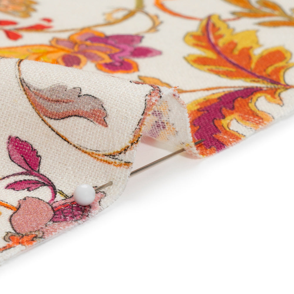 Linen and Rayon Woven - Pink and Orange Flowers - Mood Exclusive Firebird Florals Print