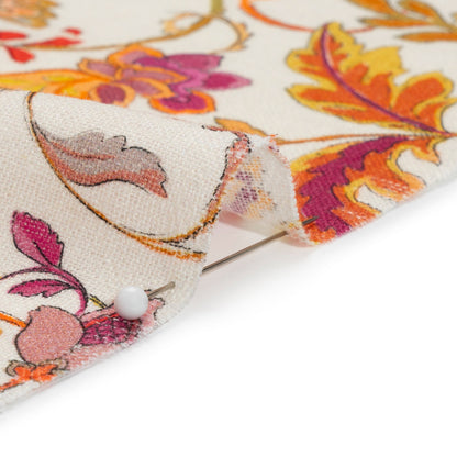 Linen and Rayon Woven - Pink and Orange Flowers - Mood Exclusive Firebird Florals Print