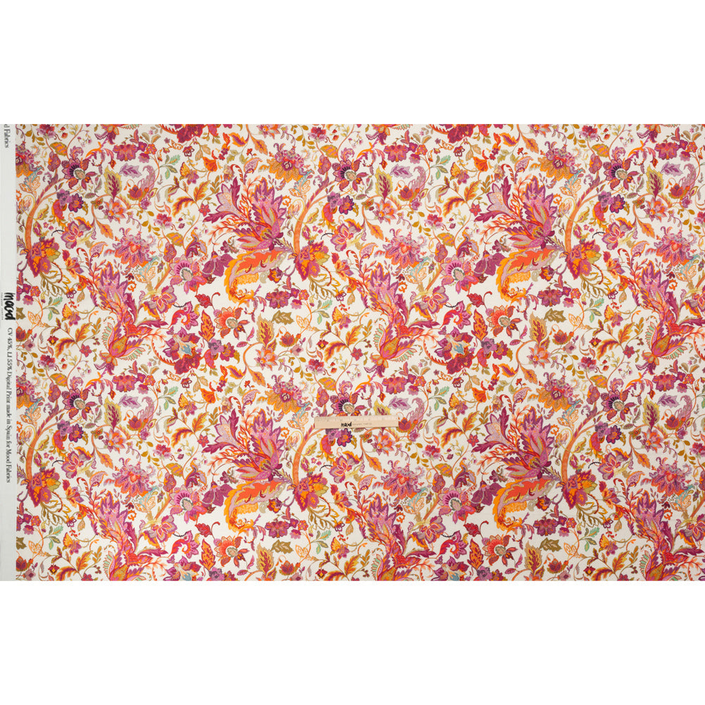 Linen and Rayon Woven - Pink and Orange Flowers - Mood Exclusive Firebird Florals Print