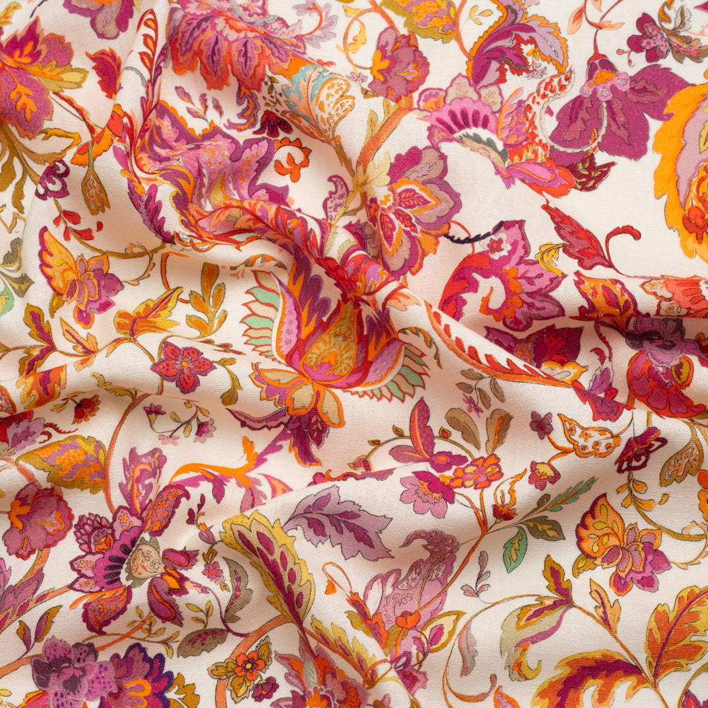 Linen and Rayon Woven - Pink and Orange Flowers - Mood Exclusive Firebird Florals Print