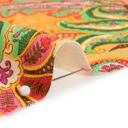 Linen and Rayon Woven - Orange and Pink Floral Paisley Stripe - Mood Exclusive Eos and Flora Print