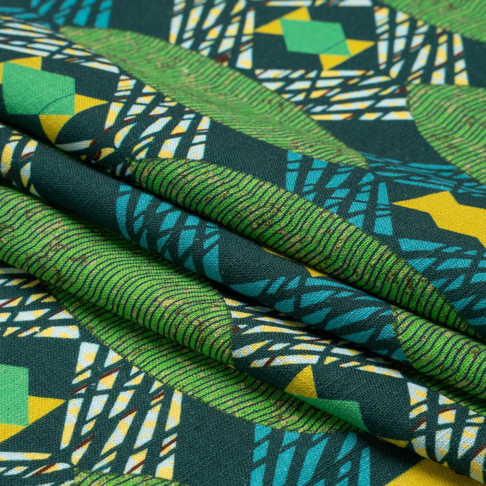 Viscose and Linen Woven - Blue and Green Surfboard Geometric - Mood Exclusive Waimea Bay Print