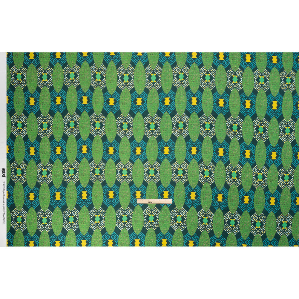 Viscose and Linen Woven - Blue and Green Surfboard Geometric - Mood Exclusive Waimea Bay Print