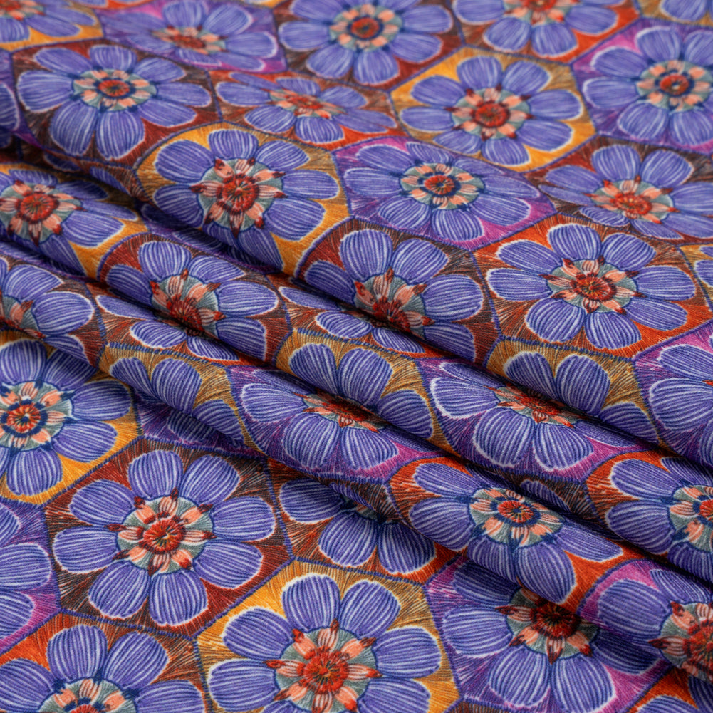 Luxe Polyester Crepe - Purple Honeycomb Florals - Mood Exclusive Bloom Honey Bloom Print