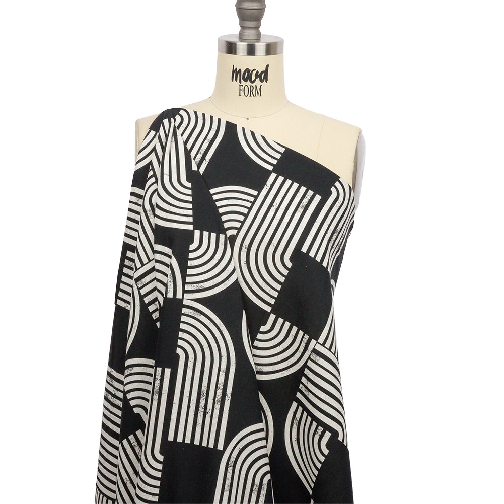 Linen and Rayon Woven - Black Geometric Arches - Submarine Dream Print - Mood Exclusive Palm Beach Collection - Drape