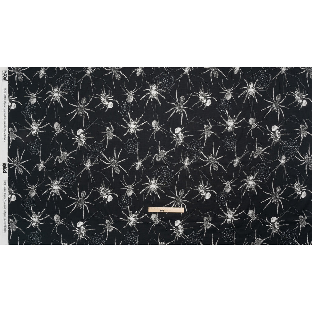 Cotton Voile - Black and White Spiders - Mood Exclusive Tantalizing Tarantulas Print Full